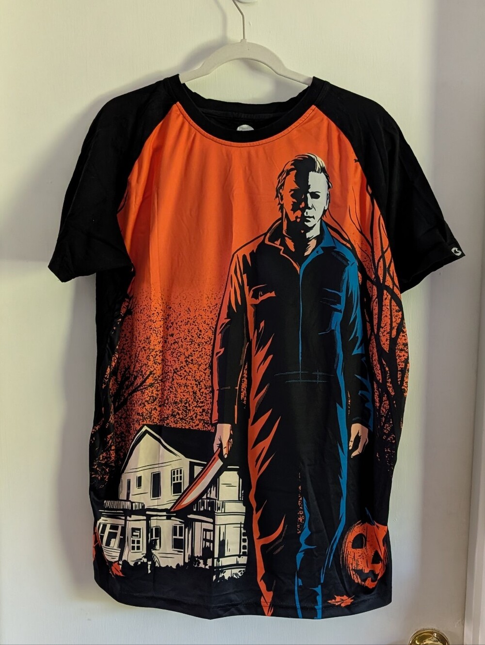 Creepy Co Halloween Michael Myers Graphic T-Shirt Orange/Black XL